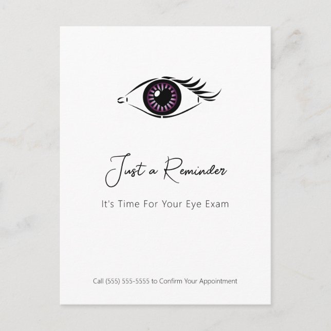 Professional Optometrist Purple Heart Eye Reminder Postcard (Front)