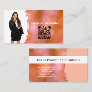 Professional Orange Bokeh Blur Custom Photo QR Business Card