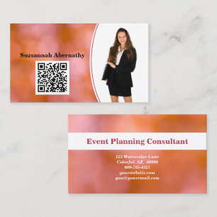 Professional Orange Bokeh Blur Custom Photo QR Business Card