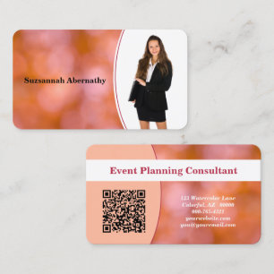 Professional Orange Bokeh Blur Custom Photo QR Business Card