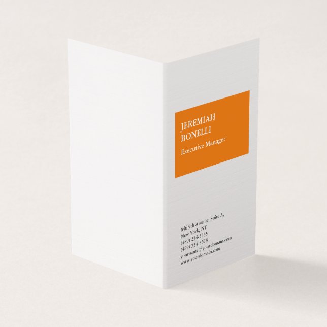 Professional orange white minimalist premium silk business card (Outside)