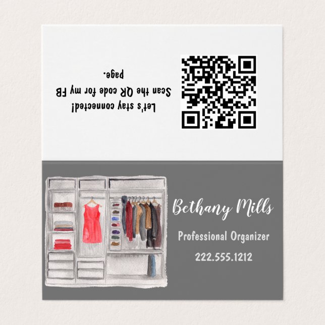 Professional Organizer Custom QR Code Tent Style Business Card (Outside Unfolded)