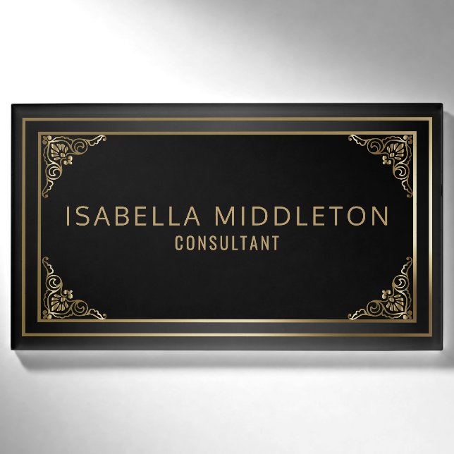Professional Ornamental Black and Gold Name Tag (Front)