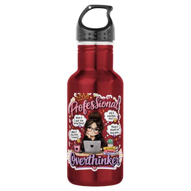 Professional overthinker funny quote white 532 ml water bottle (Front)