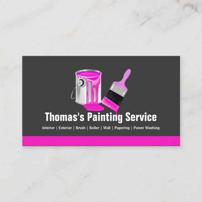 Professional Painting Service - Pink Painter Brush Business Card (Front)