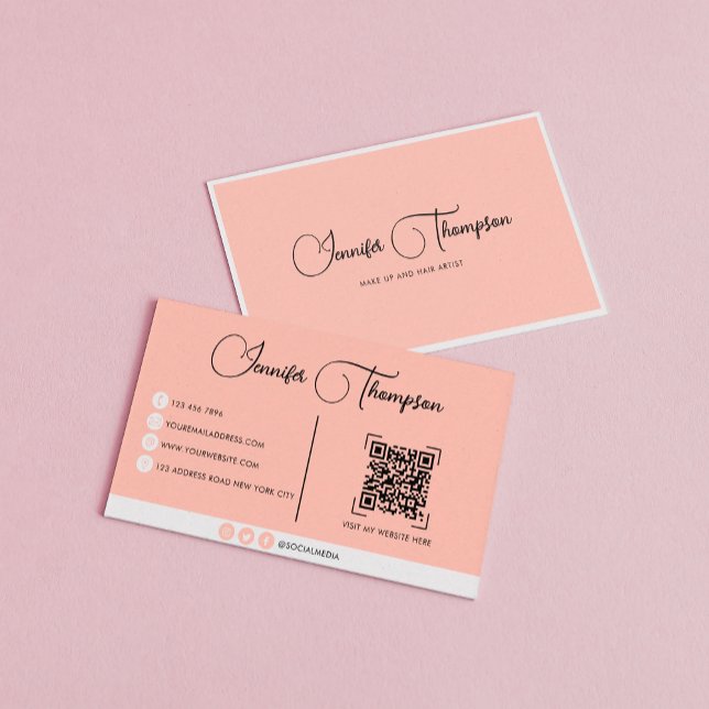 Professional Pale Orange Script QR Code Busines Business Card (Creator Uploaded)
