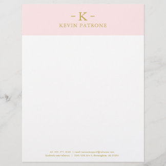 Professional Pale Pink | Gold Minimalistic Text Letterhead