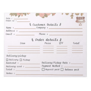 Professional Pastry Cupcake Bakery Order Form Notepad
