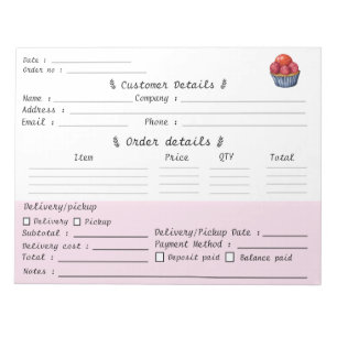 Professional Pastry Cupcake Bakery Order Form Notepad