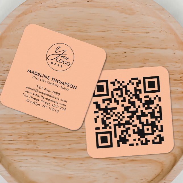 Professional Peach Generic Company Logo QR Code Square Business Card (Creator Uploaded)