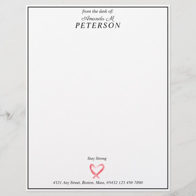 Professional Personal Name Heart Message Address Letterhead (Front)