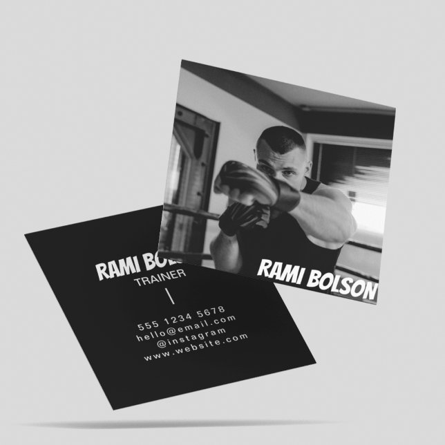 Professional Personal Trainer Bodybuilder Photo Square Business Card (Creator Uploaded)