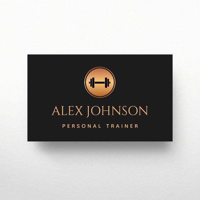Professional Personal Trainer Gold Dumbbell Black Business Card (Creator Uploaded)