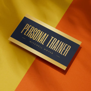 Professional Personal Trainer Navy Blue And Gold Business Card