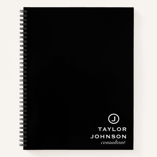 Professional Personalized Black Monogram  Notebook (Front)