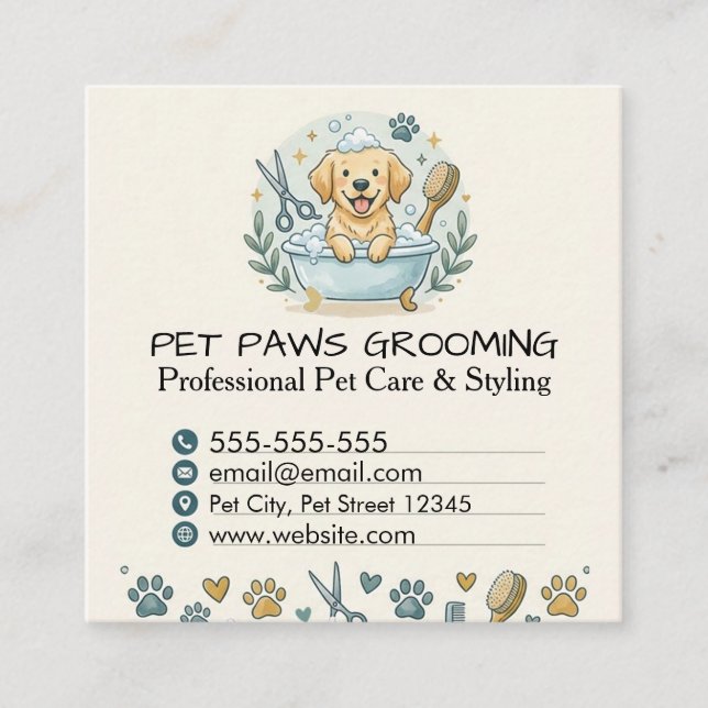 Professional Pet Groomer Square Business Card  (Front)