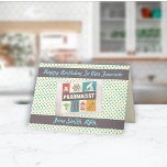 Professional Pharmacist•Custom Birthday Card<br><div class="desc">Occupational pharmacist graphic with pharmaceutical icons and graphics.  Light blue glitter polka dots on cream background.  Edit name to personalize front.  Add current year or year of birth on pill inside top front.</div>