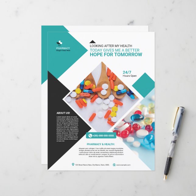 Professional Pharmacy Flyer Template (Devant/Arrière en situation)