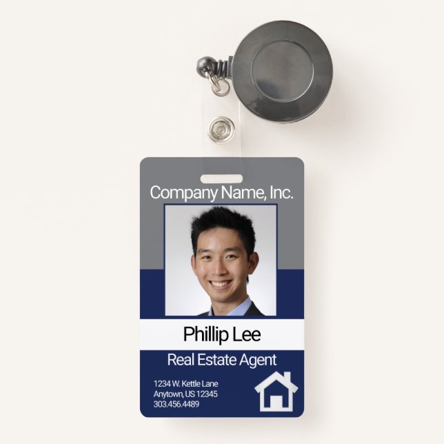Professional Photo Badge - Gray / Blue (Front with Retractable)