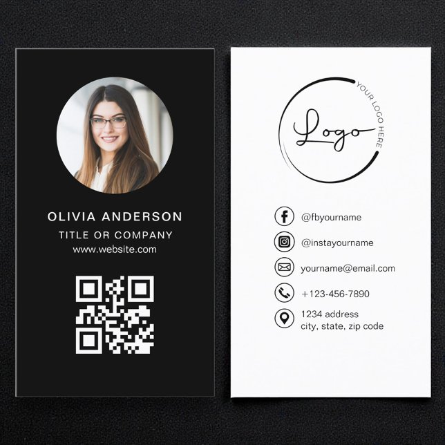 Professional Photo Black QR Code Social Media Business Card (Creator Uploaded)