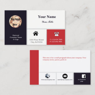 Professional Photo Business Card with Icons - Navy