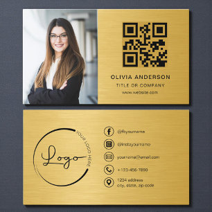 Professional Photo Gold QR Code Social Media Business Card