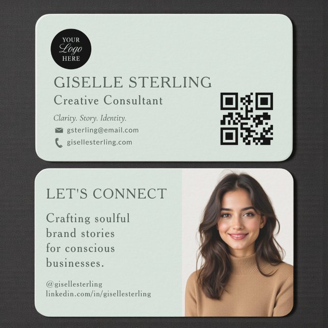 Professional Photo Logo Sage Green Business Card (Creator Uploaded)