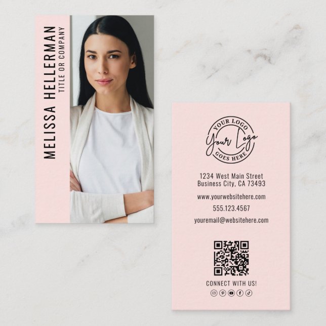 Professional Photo Logo Vertical Pink  Business Card (Front/Back)