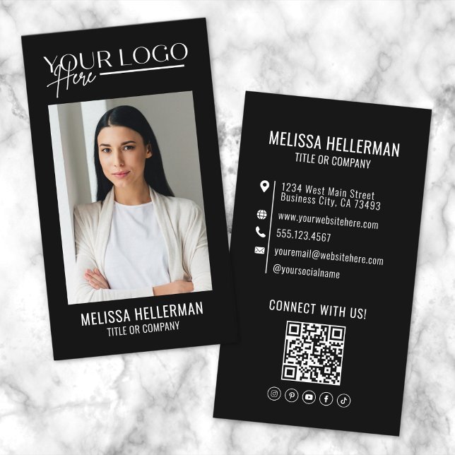 Professional Photo QR Code Company Logo Vertical Business Card (Professional Photo QR Code Company Logo Vertical Business Card)