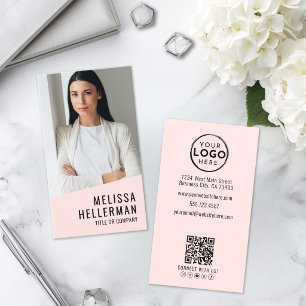 Professional Photo QR Code Logo Blush Pink Business Card
