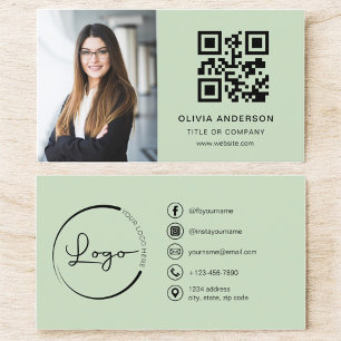 Professional Photo Sage Green QR Code Social Media Business Card