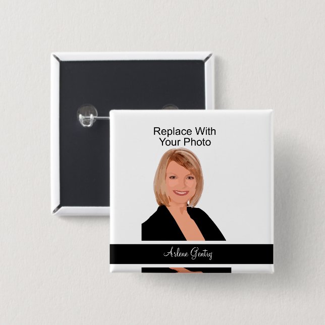 Professional Photo Template Name Badges 2 Inch Square Button (Front & Back)