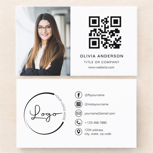 Professional Photo White QR Code Social Media Business Card (Creator Uploaded)