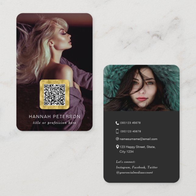 Professional photos QR code Modern stylish gold Business Card (Front/Back)