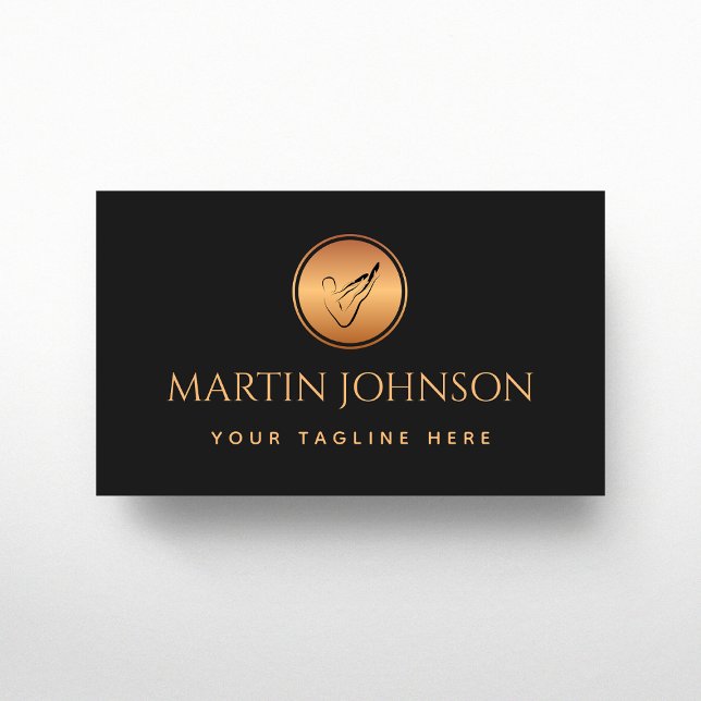 Professional Pilates Instructor Gold & Black Logo Business Card (Creator Uploaded)