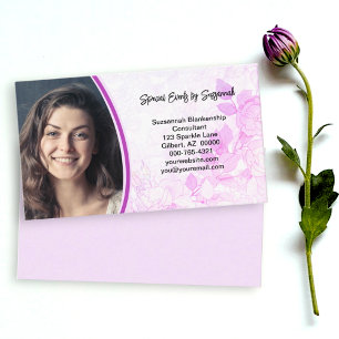 Professional Pink Floral Background Custom Photo  Business Card