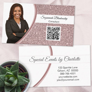 Professional Pink Glitter Custom Photo QR Code  Business Card