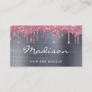 Professional Pink Glitter Hair And Makeup Business Card