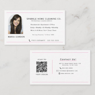 Professional Pink House Cleaning Photo QR Code Business Card