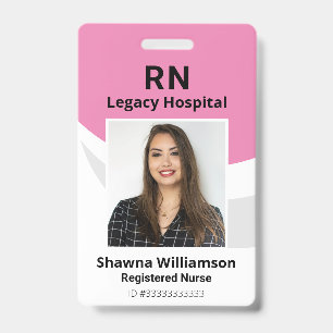 Professional Pink ID Photo Badge with Bar Code