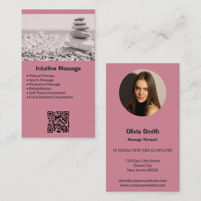 Professional Pink Massage Business Card & Photo (Front/Back)