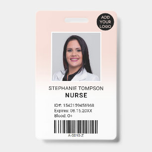 Professional pink ombre nurse photo logo code badge