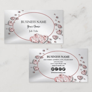 Professional Pink Peach Shiny Hearts Geometric Business Card