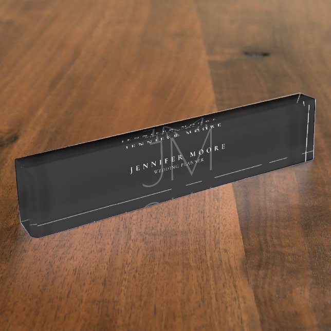 Professional Plain Black and White Monogram Nameplate (Side)