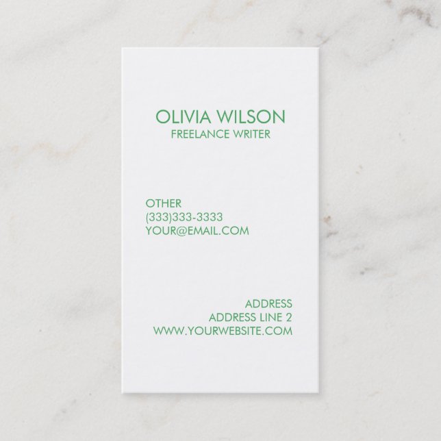 Professional Plain Clean Green and White Business Card (Front)