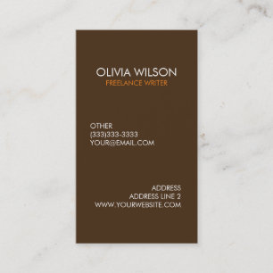 Professional Plain Dark Brown and Orange Business Card
