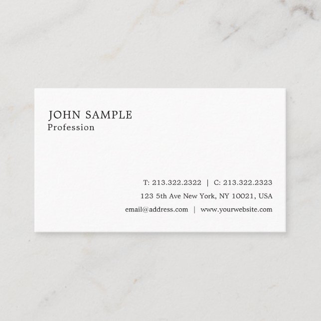 Professional Plain Elegant Modern Simple White Business Card (Front)