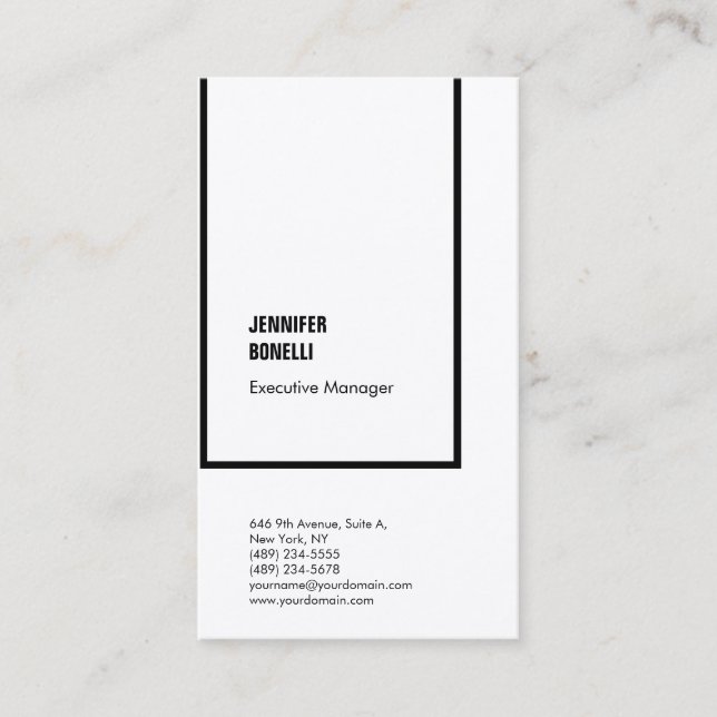 Professional plain minimalist modern black white business card (Front)