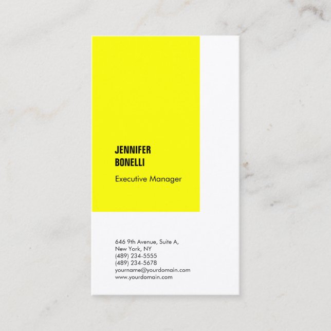 Professional plain minimalist modern yellow white business card (Front)