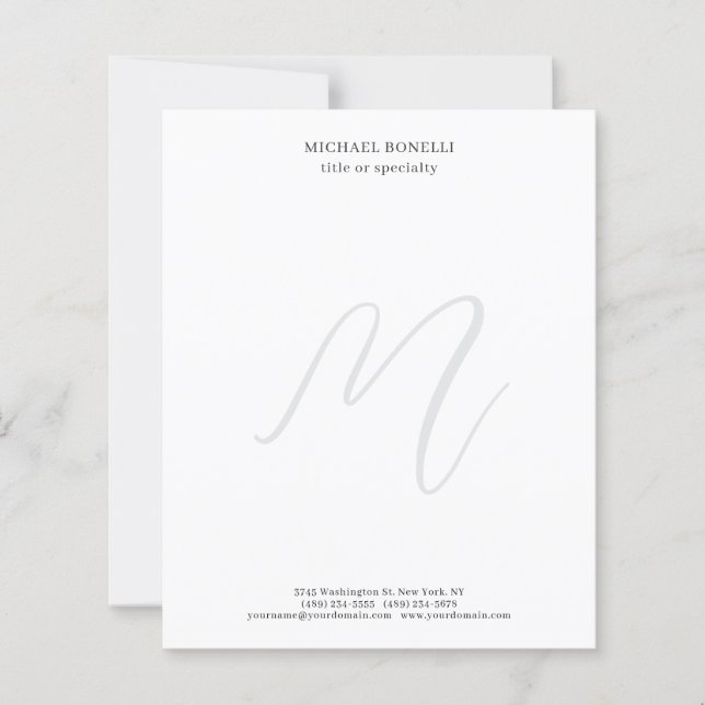 Professional Plain Minimalist Monogrammed Paper (Front)